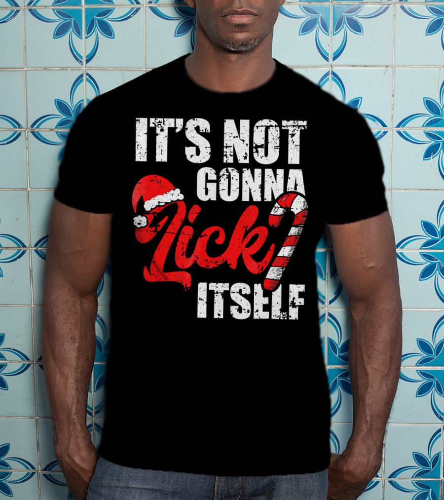 Funny Christmas It's Not Gonna Lick Itself Candy Cane Santa Hat T-Shirt