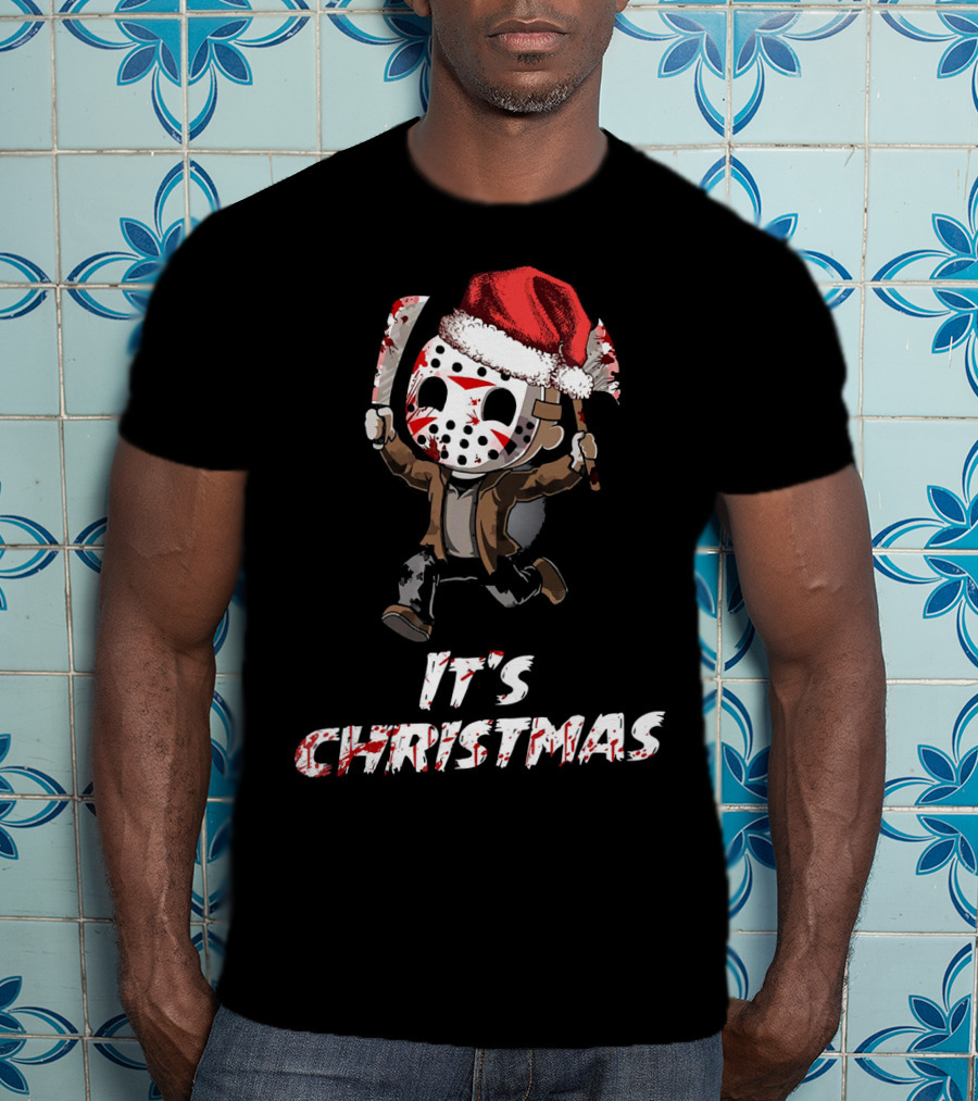 It's Christmas Funny Friday 13th Jason Santa Hat T-Shirt
