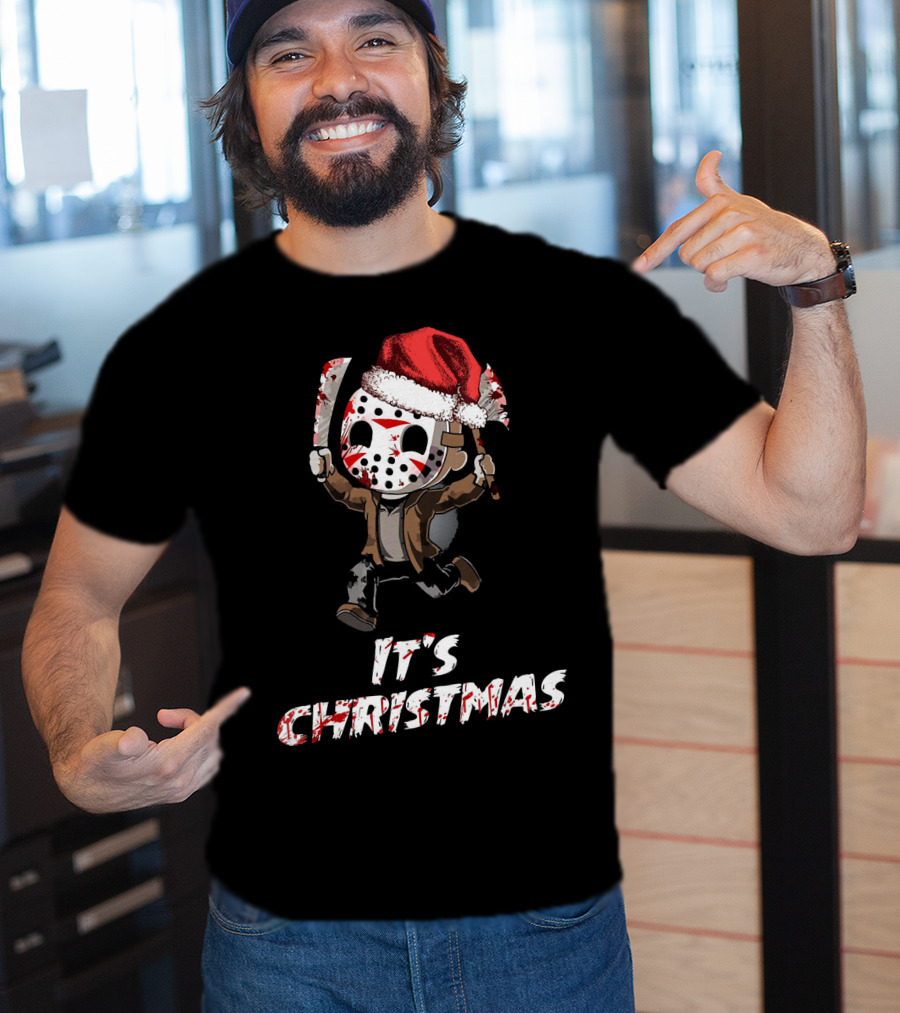 It's Christmas Funny Friday 13th Jason Santa Hat T-Shirt
