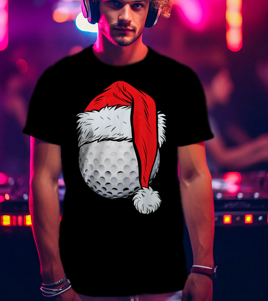 Christmas Golf Ball With Santa Hat T-Shirt