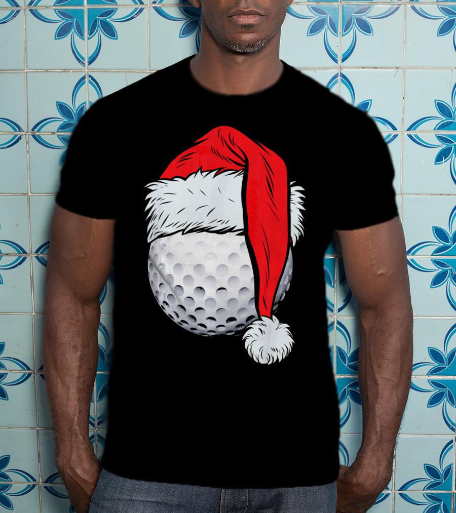 Christmas Golf Ball With Santa Hat T-Shirt