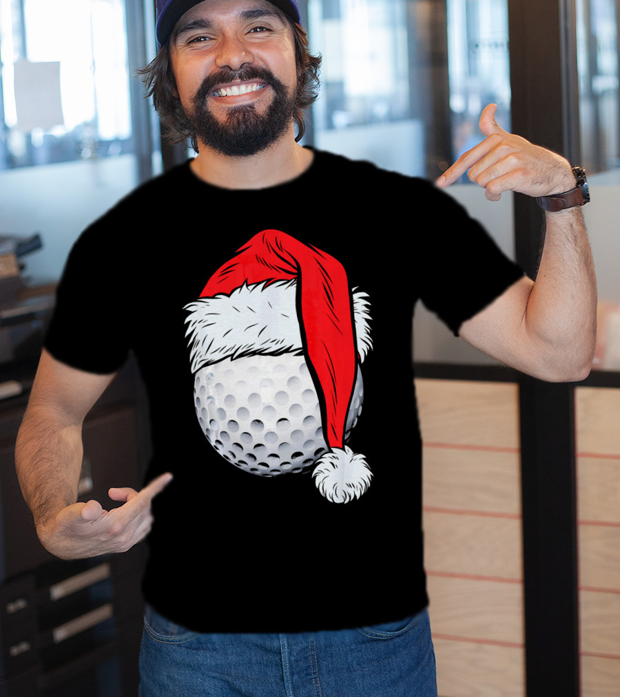 Christmas Golf Ball With Santa Hat T-Shirt