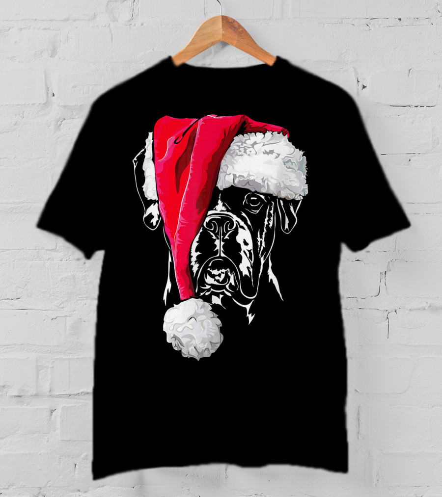 Funny Boxer Dog With Santa Hat Christmas T-Shirt