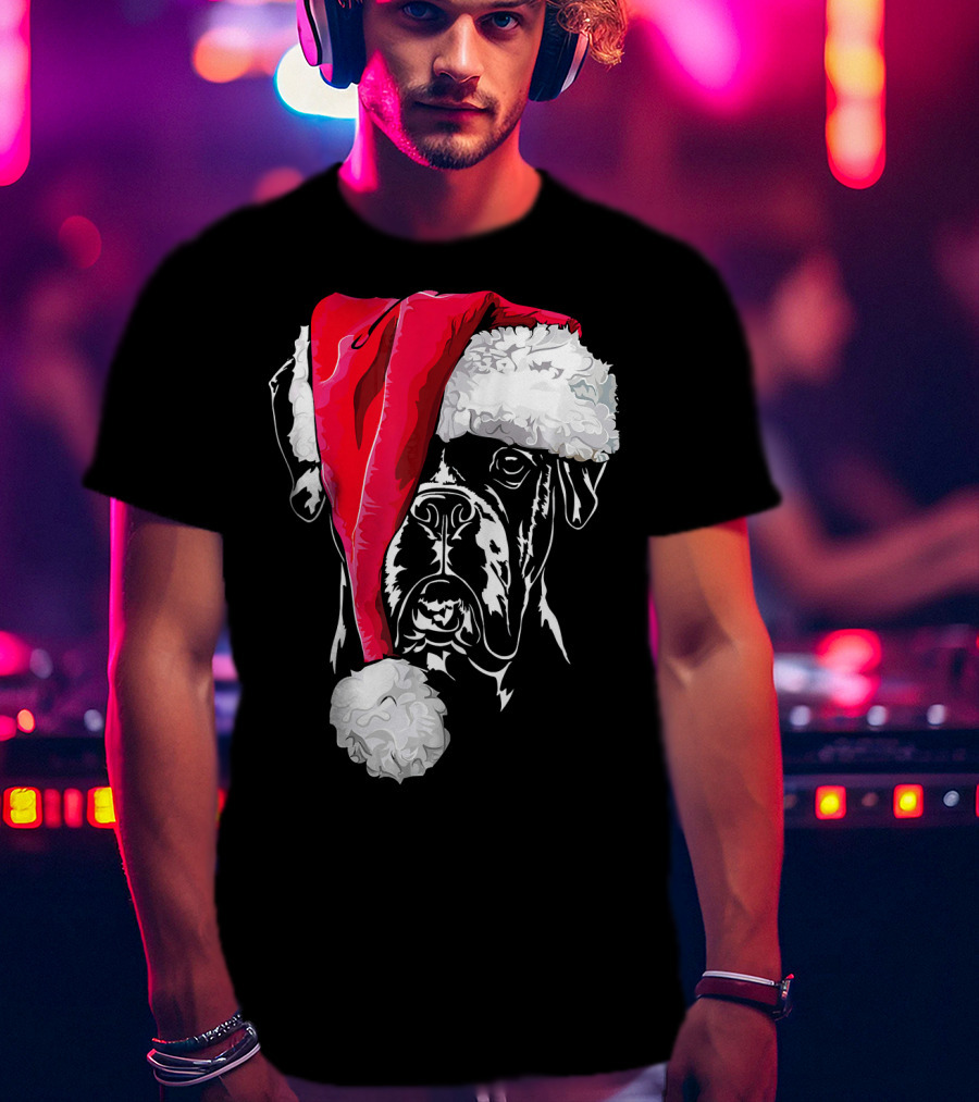 Funny Boxer Dog With Santa Hat Christmas T-Shirt