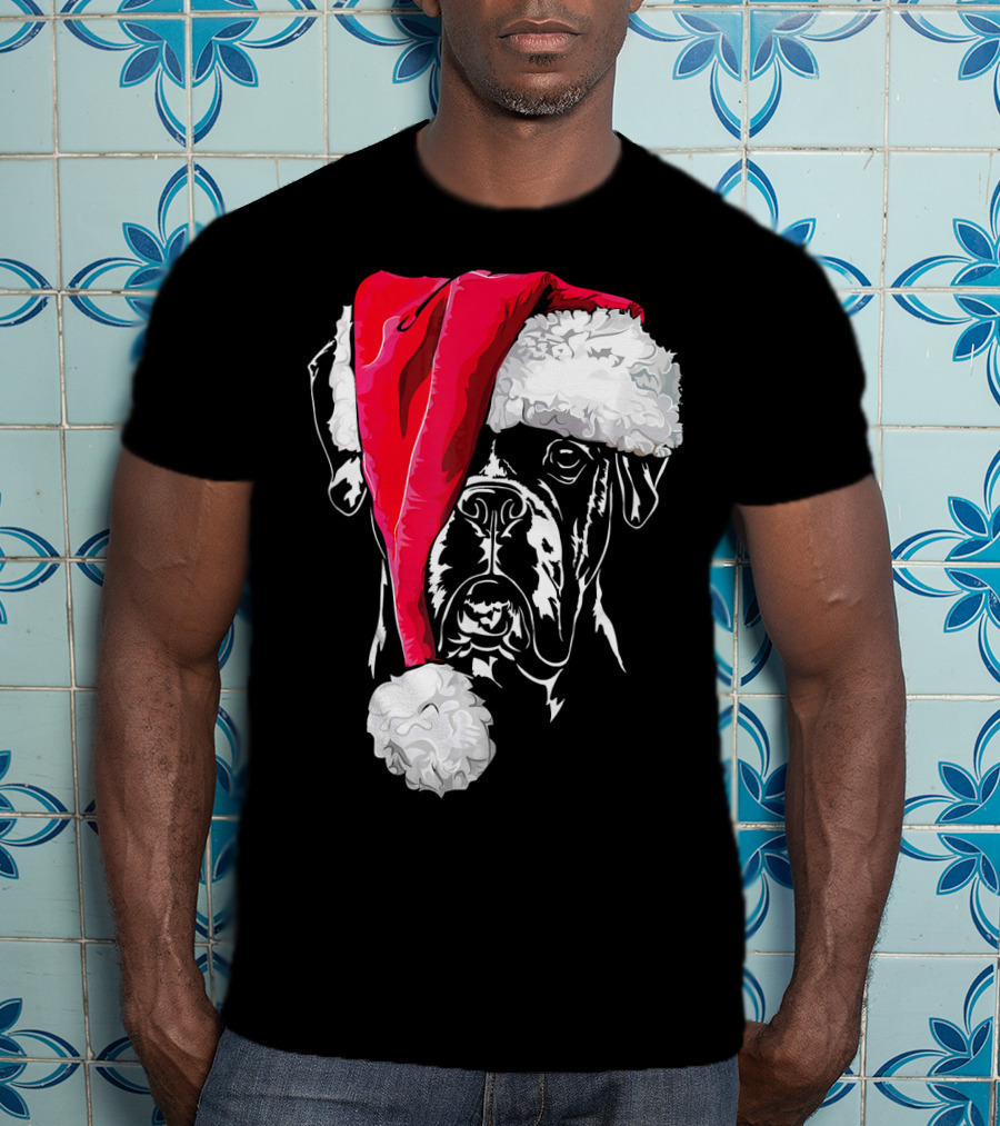 Funny Boxer Dog With Santa Hat Christmas T-Shirt