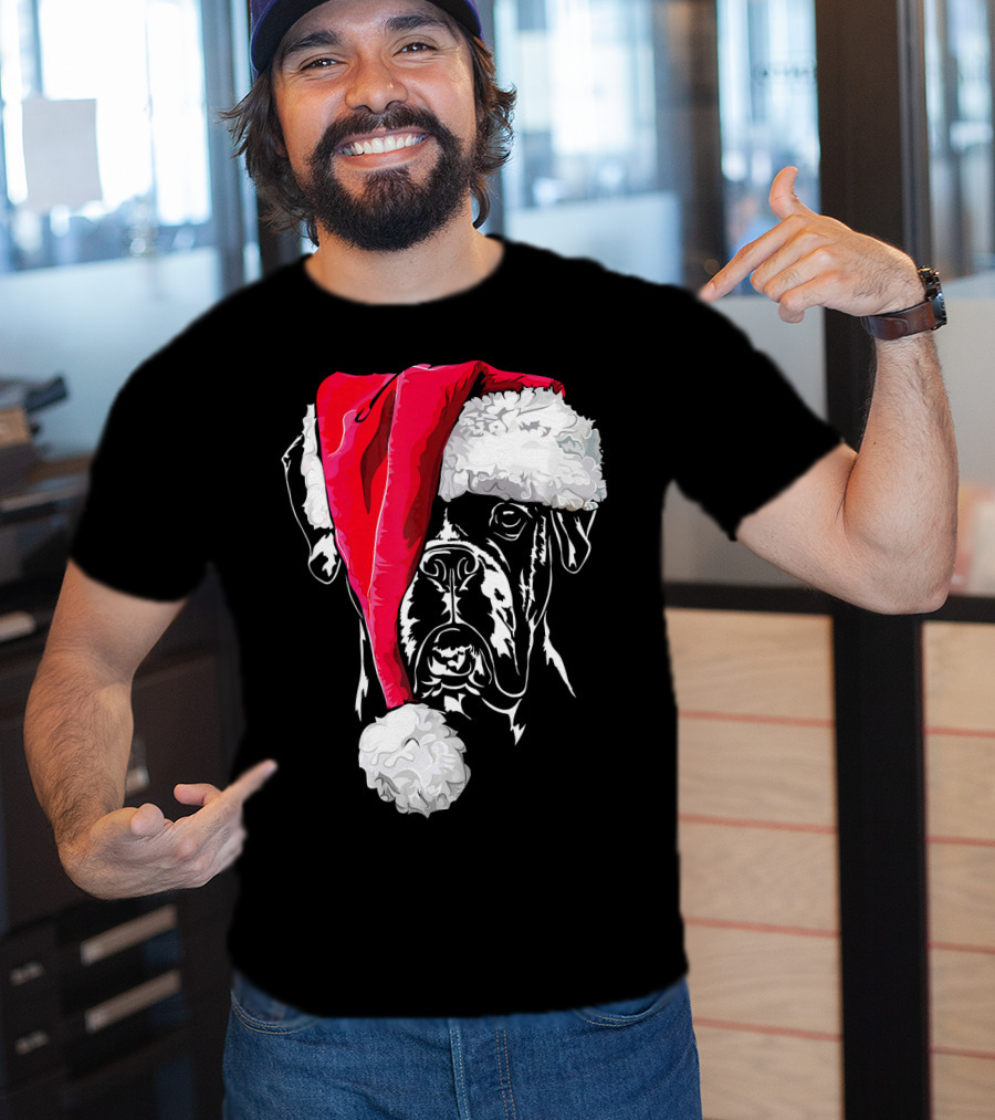 Funny Boxer Dog With Santa Hat Christmas T-Shirt