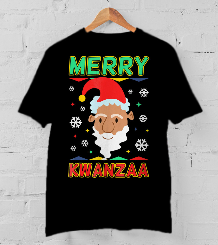 Merry Kwanzaa Santa African Festive Snowflakes T-Shirt
