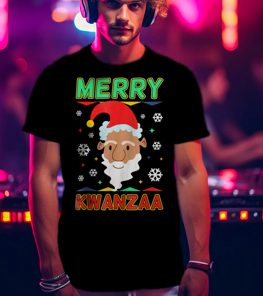 Merry Kwanzaa Santa African Festive Snowflakes T-Shirt
