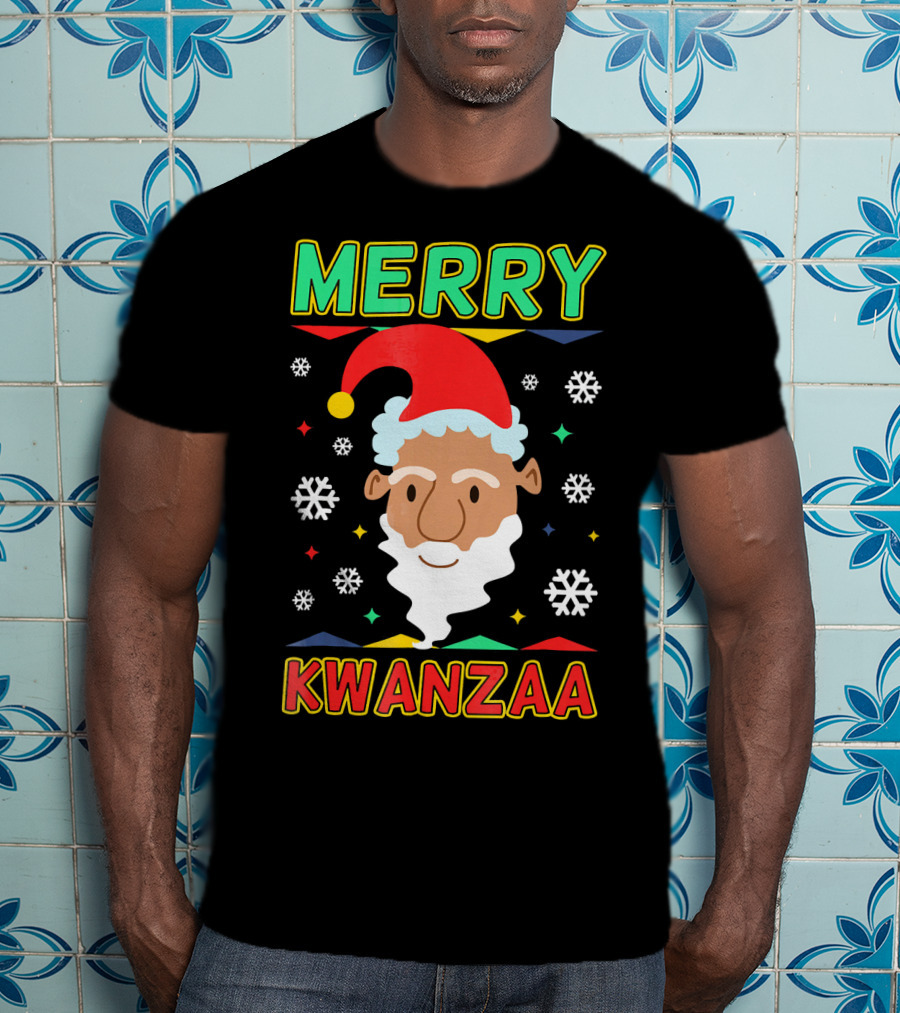 Merry Kwanzaa Santa African Festive Snowflakes T-Shirt