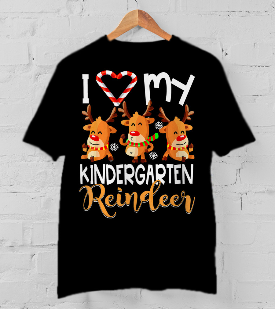 I Love My Kindergarten Reindeer Christmas Festive Joyful Antlered Friends T-Shirt