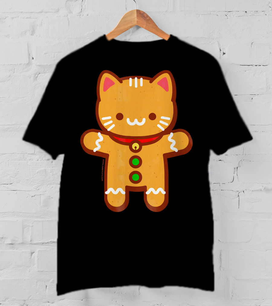 Cute Gingerbread Cat With Whiskers And Red Collar T-Shirt