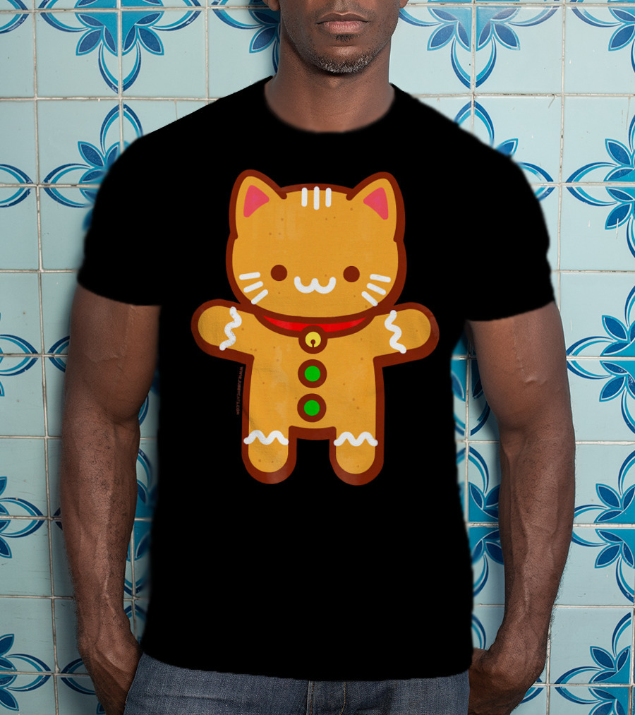 Cute Gingerbread Cat With Whiskers And Red Collar T-Shirt