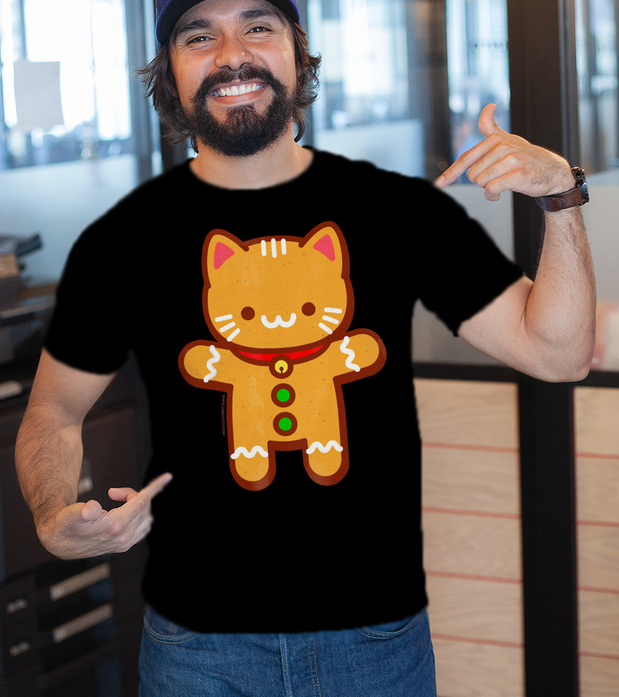 Cute Gingerbread Cat With Whiskers And Red Collar T-Shirt