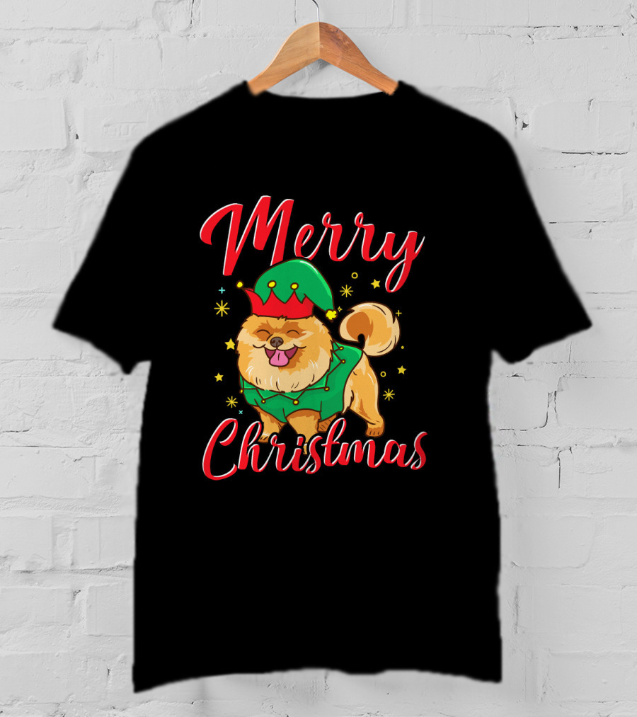 Merry Christmas Funny Cute Pomeranian Elf T-Shirt