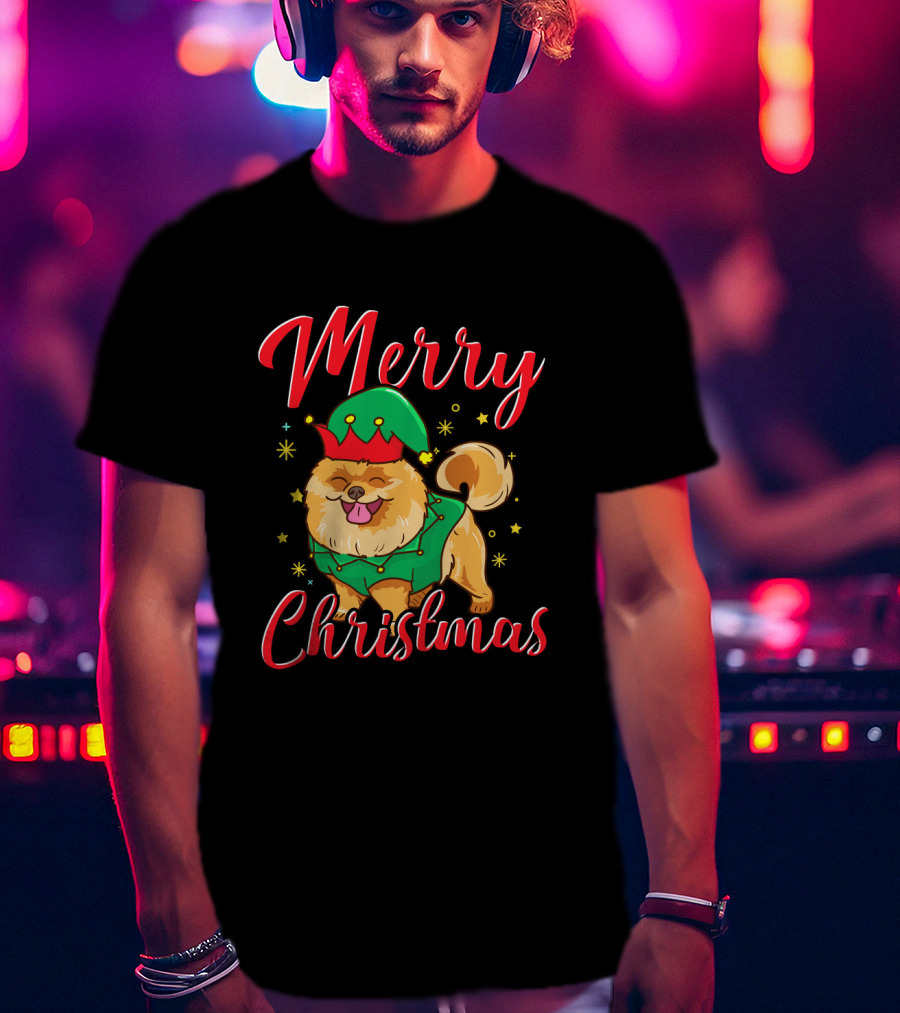 Merry Christmas Funny Cute Pomeranian Elf T-Shirt