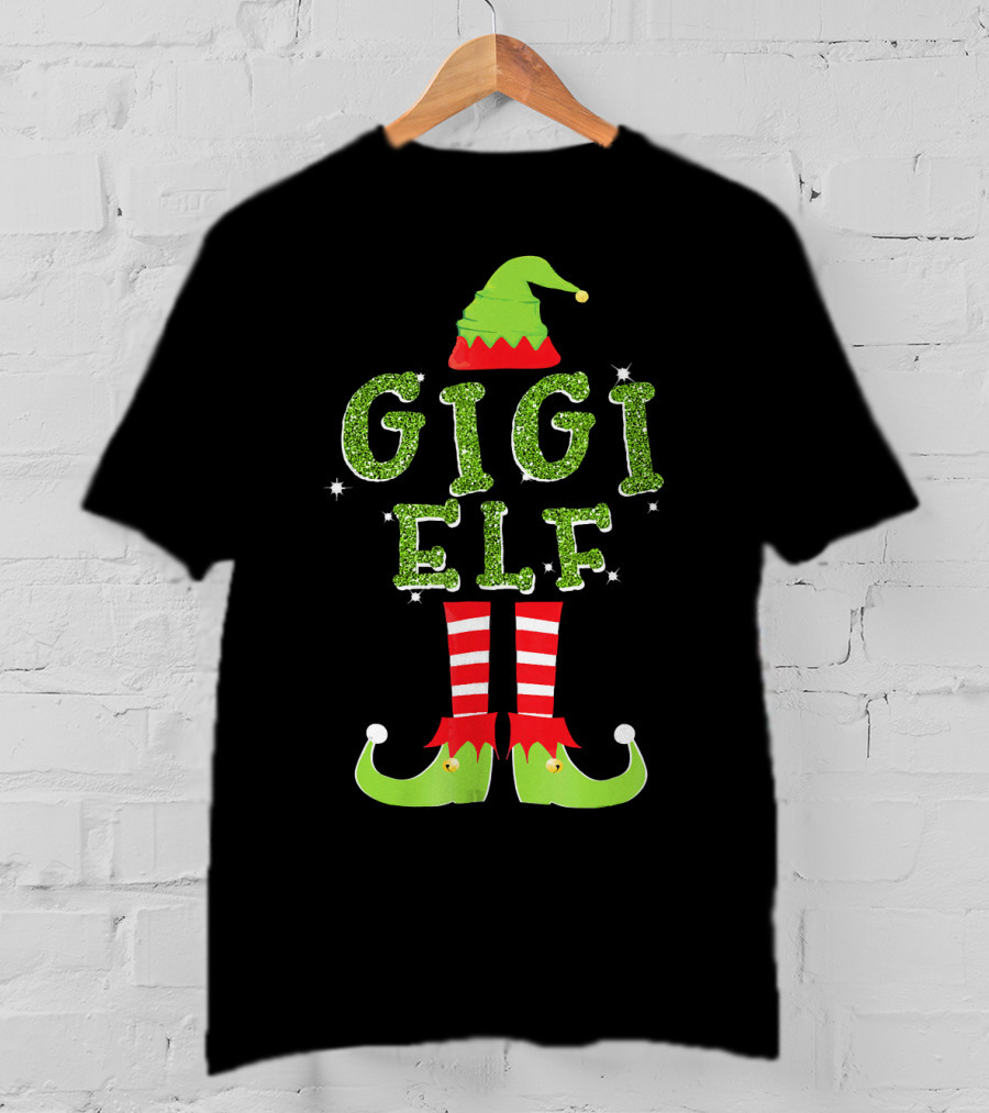 Gigi Elf Christmas Sparkle Outfit Hat Boots Stripes T-Shirt