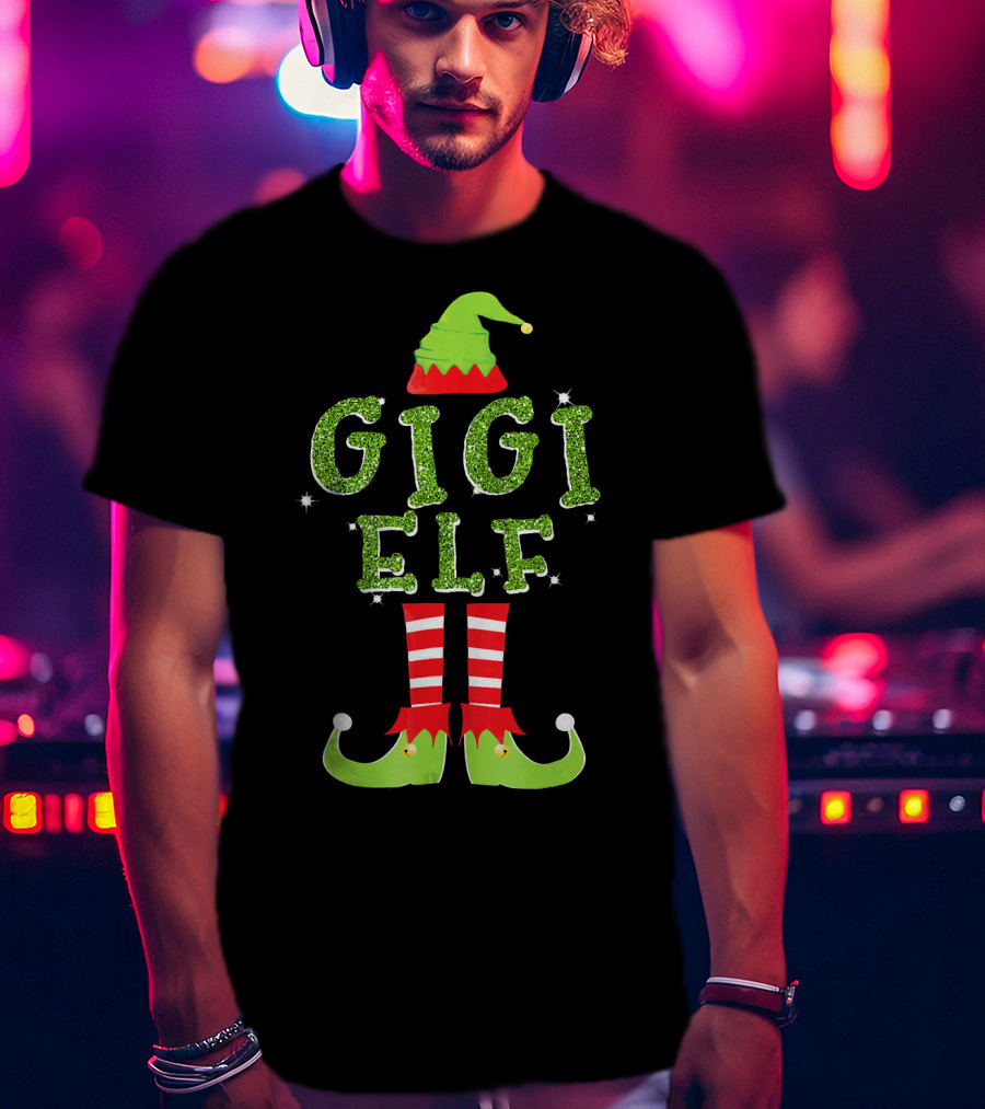 Gigi Elf Christmas Sparkle Outfit Hat Boots Stripes T-Shirt