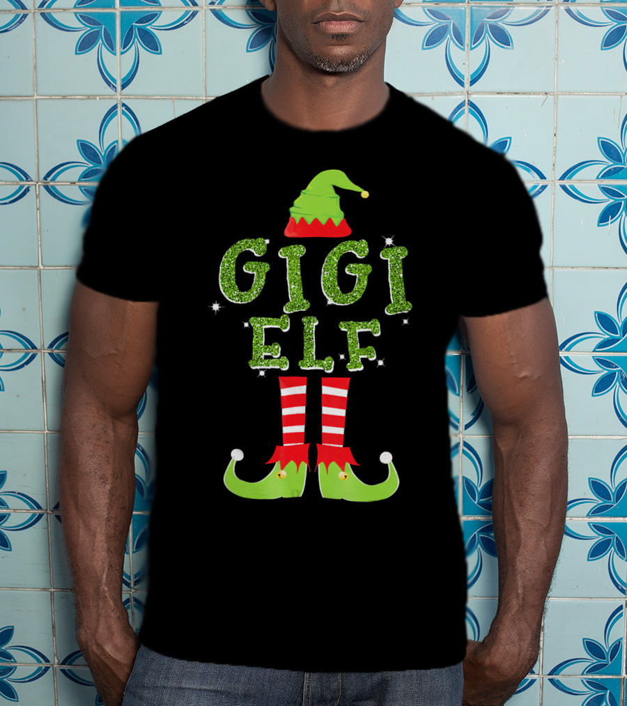 Gigi Elf Christmas Sparkle Outfit Hat Boots Stripes T-Shirt