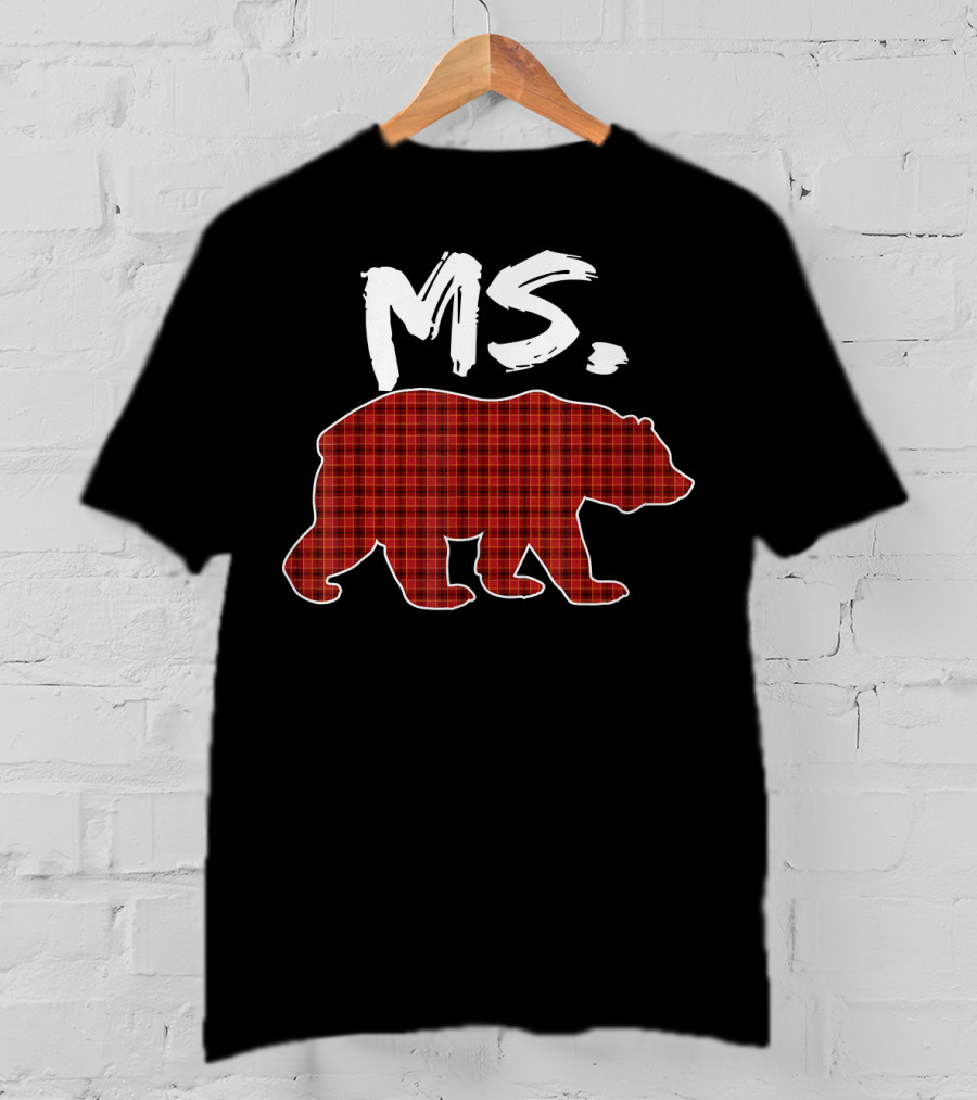 MS Red Plaid Bear Christmas T-Shirt