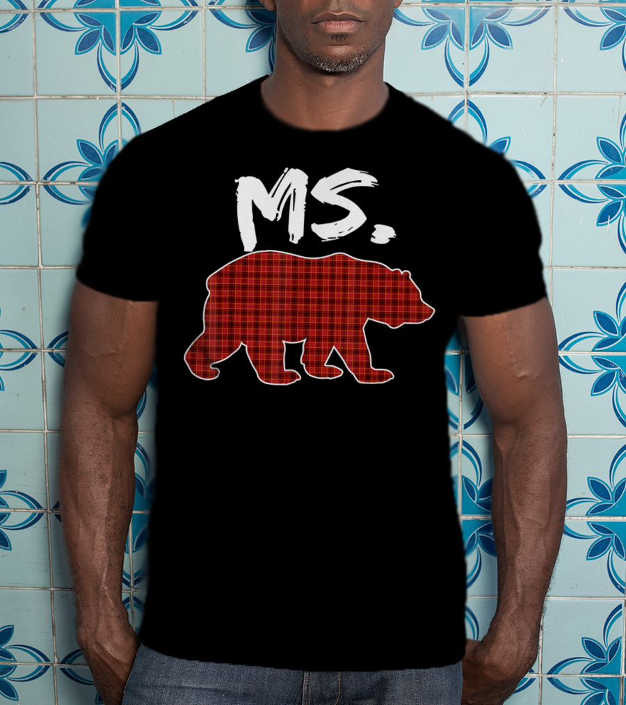 MS Red Plaid Bear Christmas T-Shirt
