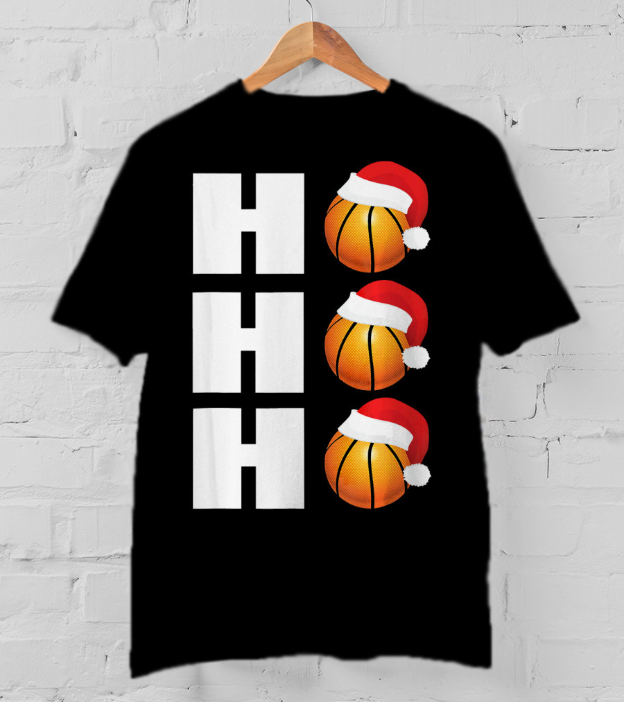 HO HO HO Santa Hat Basketballs Christmas Holiday T-Shirt