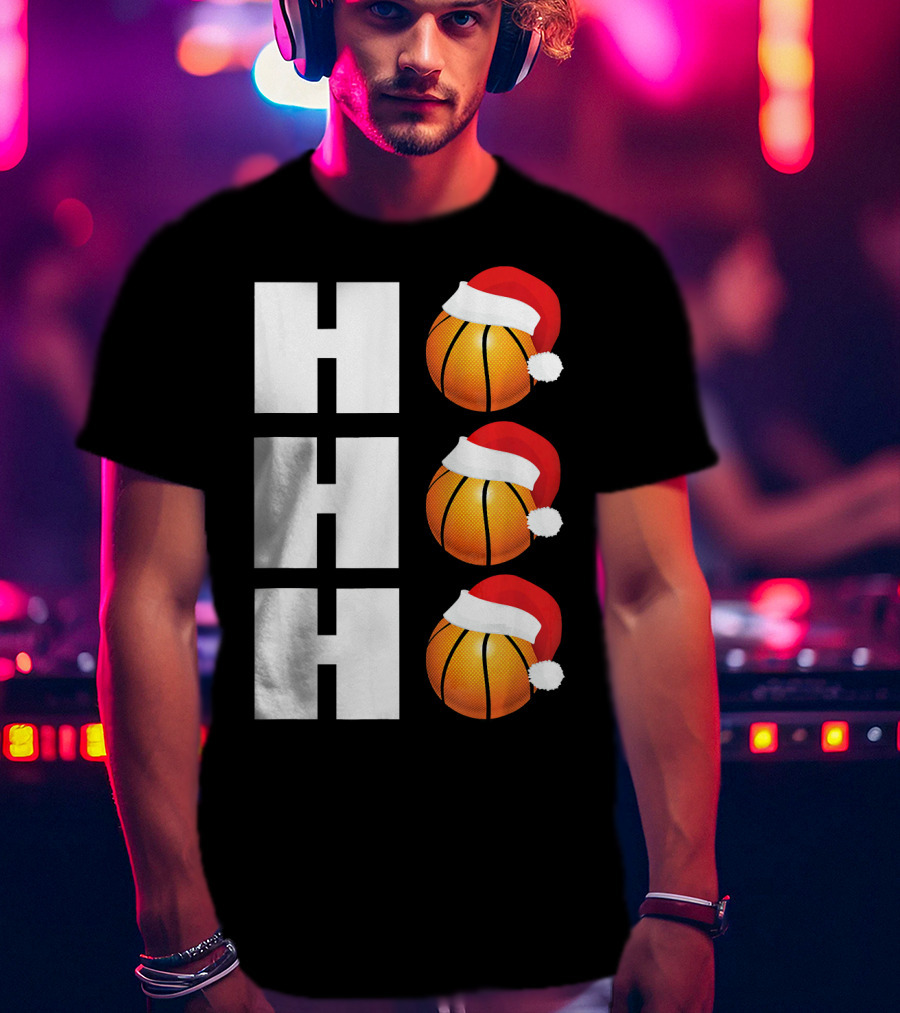 HO HO HO Santa Hat Basketballs Christmas Holiday T-Shirt