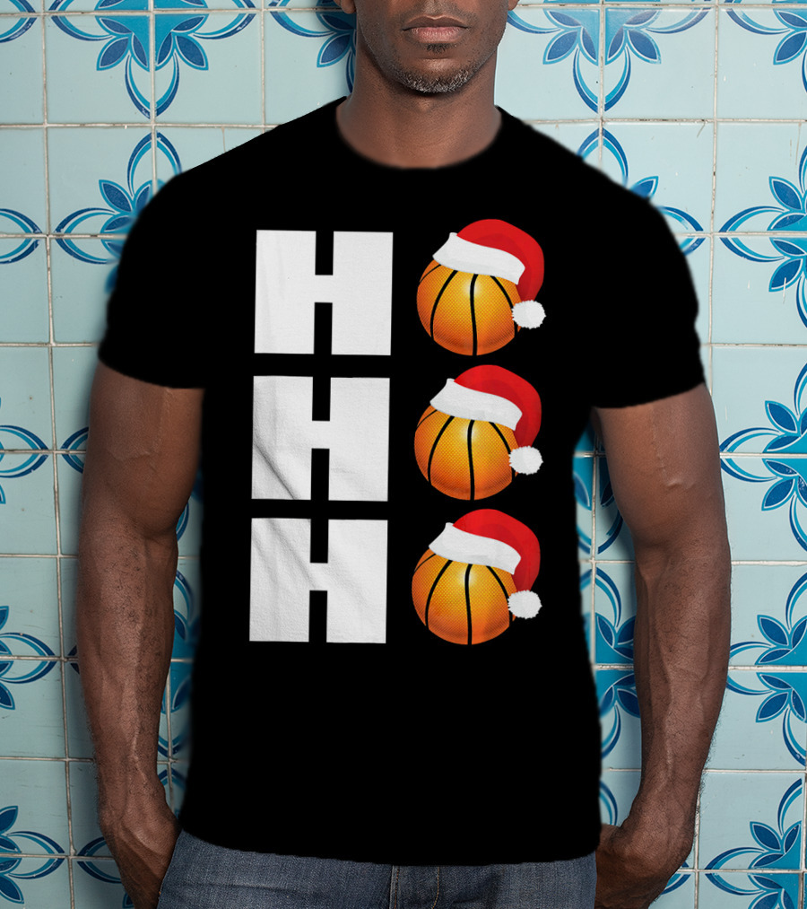 HO HO HO Santa Hat Basketballs Christmas Holiday T-Shirt
