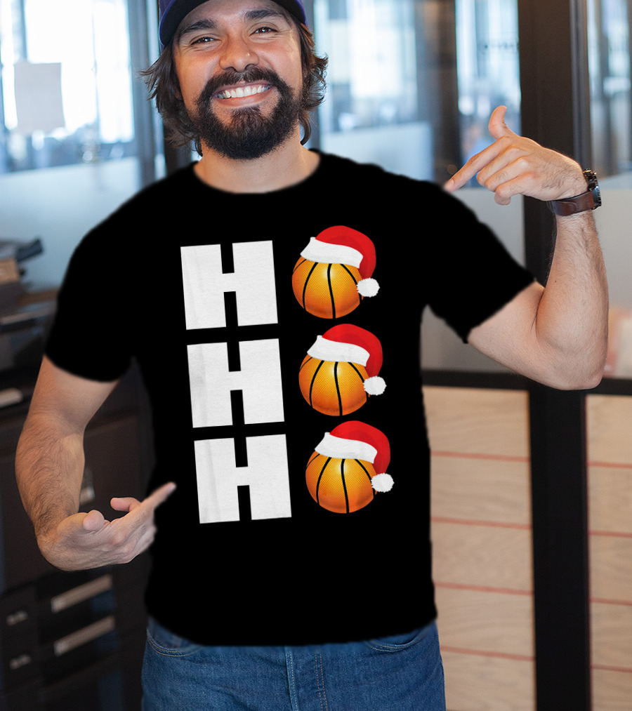 HO HO HO Santa Hat Basketballs Christmas Holiday T-Shirt