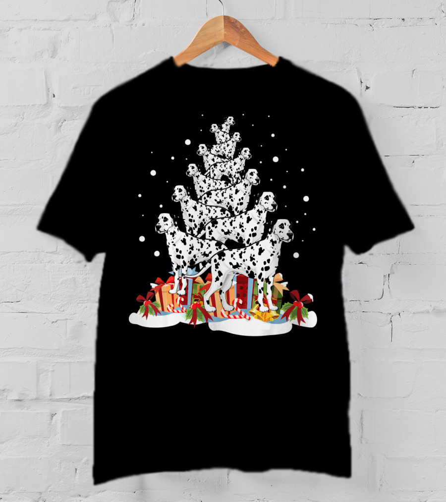 Dalmatian Merry Christmas Tree With Gifts And Snowflakes T-Shirt