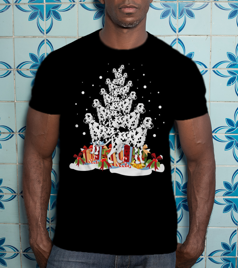 Dalmatian Merry Christmas Tree With Gifts And Snowflakes T-Shirt