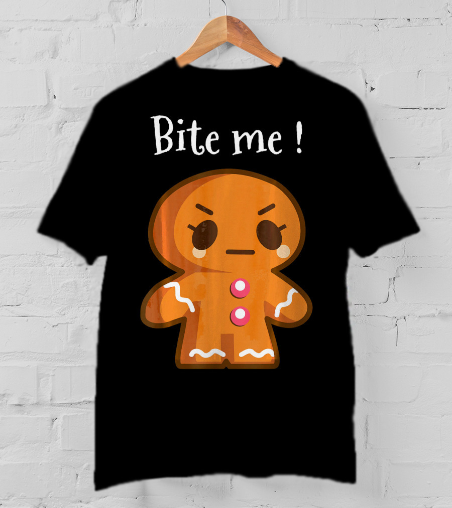 Bite Me Angry Gingerbread Cookie Christmas T-Shirt