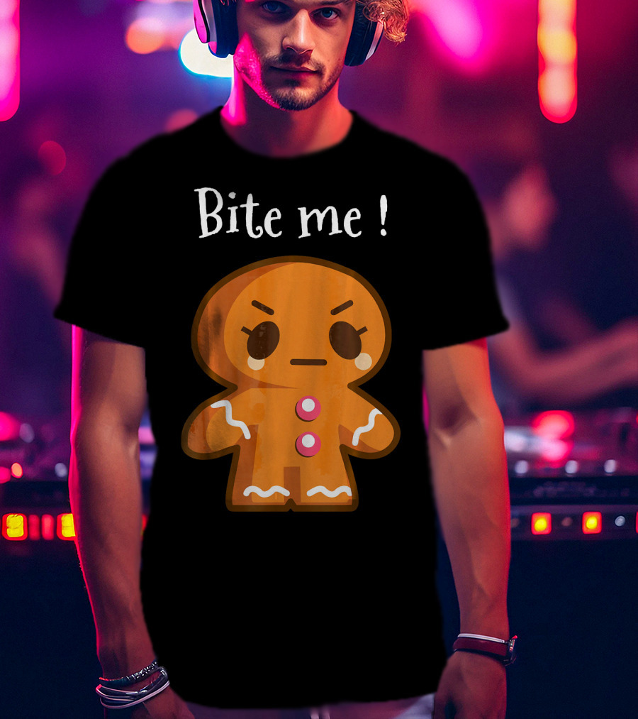 Bite Me Angry Gingerbread Cookie Christmas T-Shirt