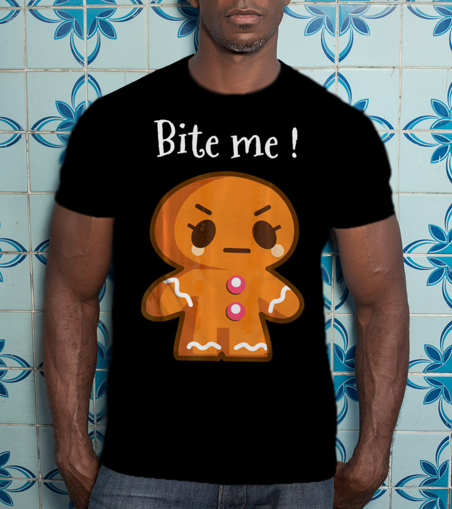Bite Me Angry Gingerbread Cookie Christmas T-Shirt