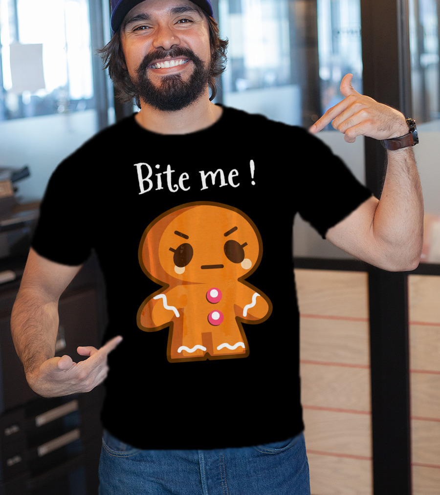 Bite Me Angry Gingerbread Cookie Christmas T-Shirt