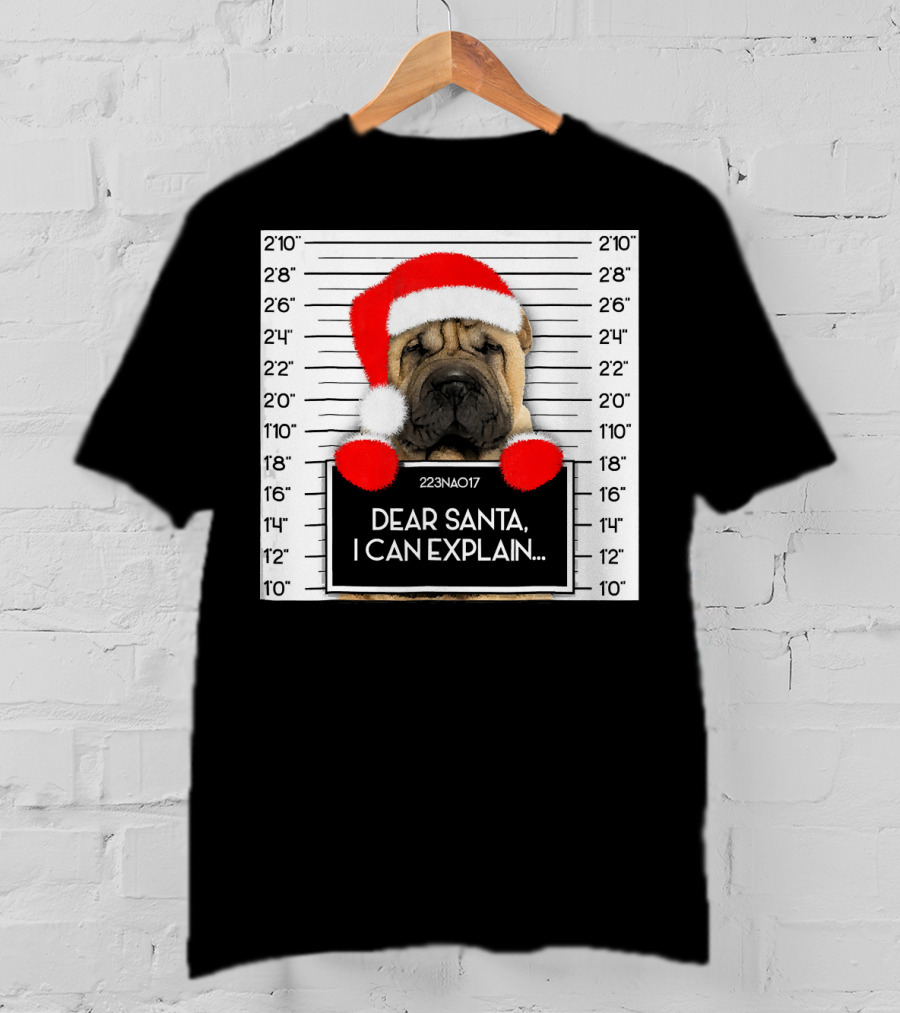 Xmas Chinese Shar Pei Lover Dear Santa I Can Explain Mugshot Santa Hat T-Shirt