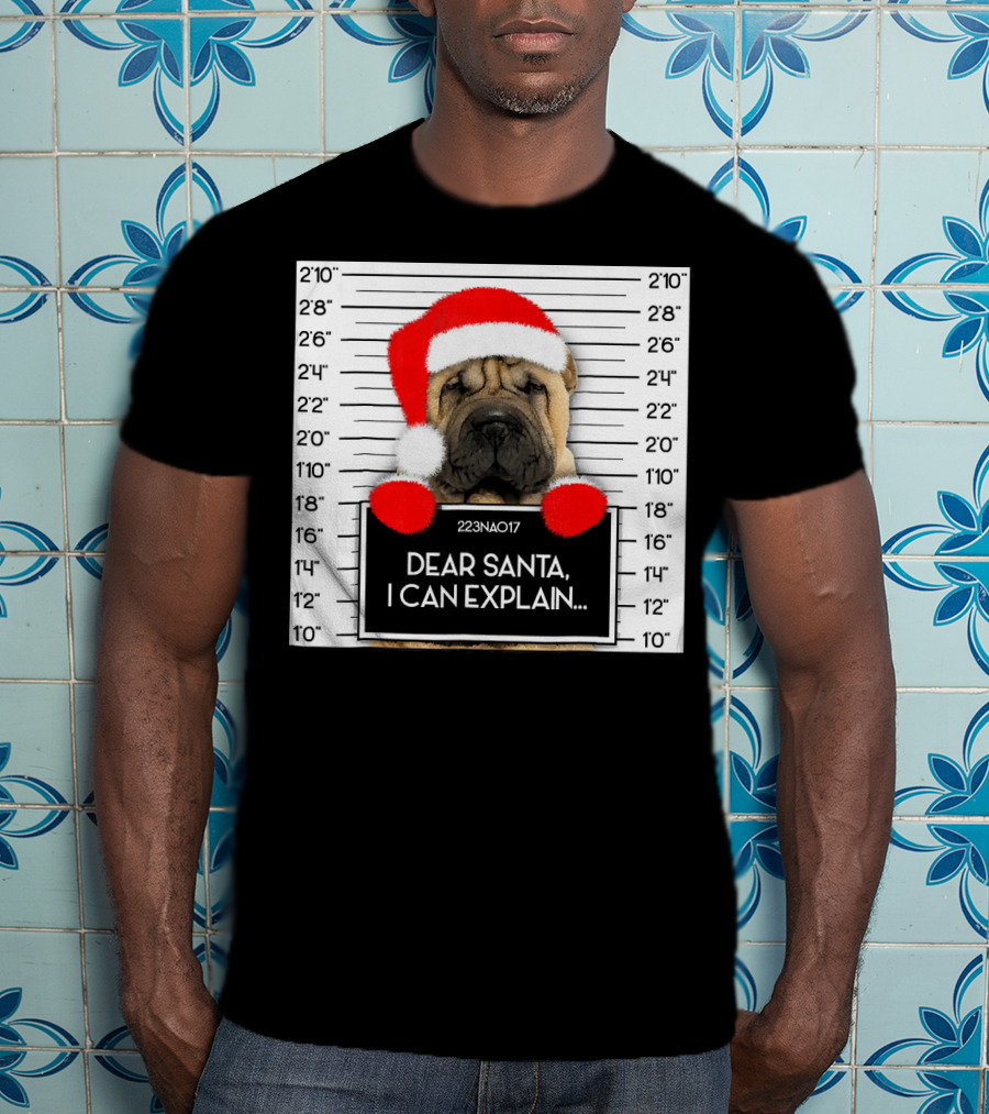 Xmas Chinese Shar Pei Lover Dear Santa I Can Explain Mugshot Santa Hat T-Shirt