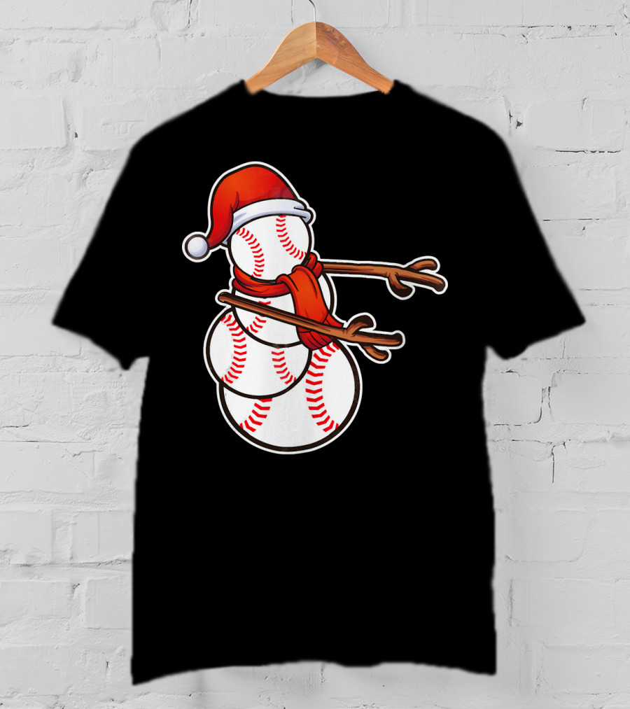 Santa Hat Snowman Made Of Baseballs Flossing T-Shirt