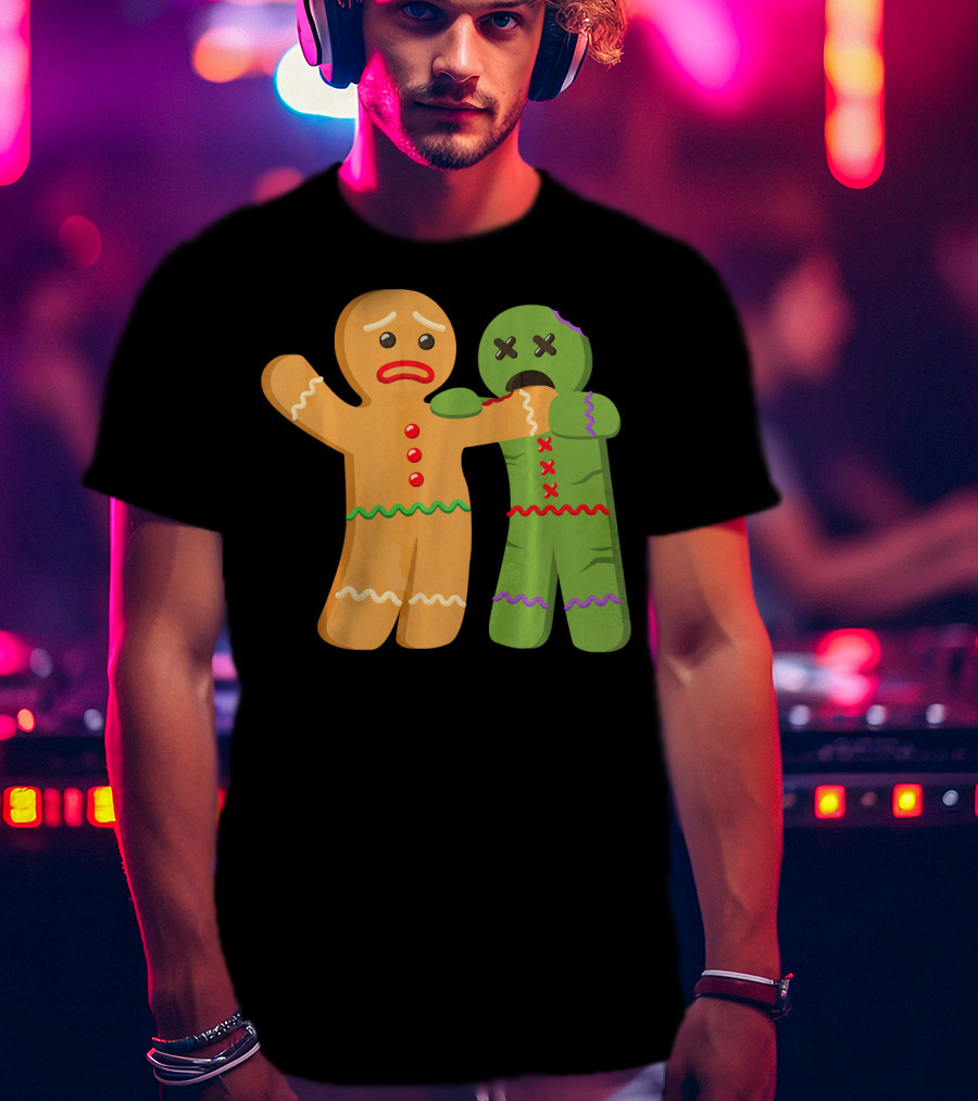 Gingerbread Zombie Funny Biting Cookie Humor Halloween T-Shirt
