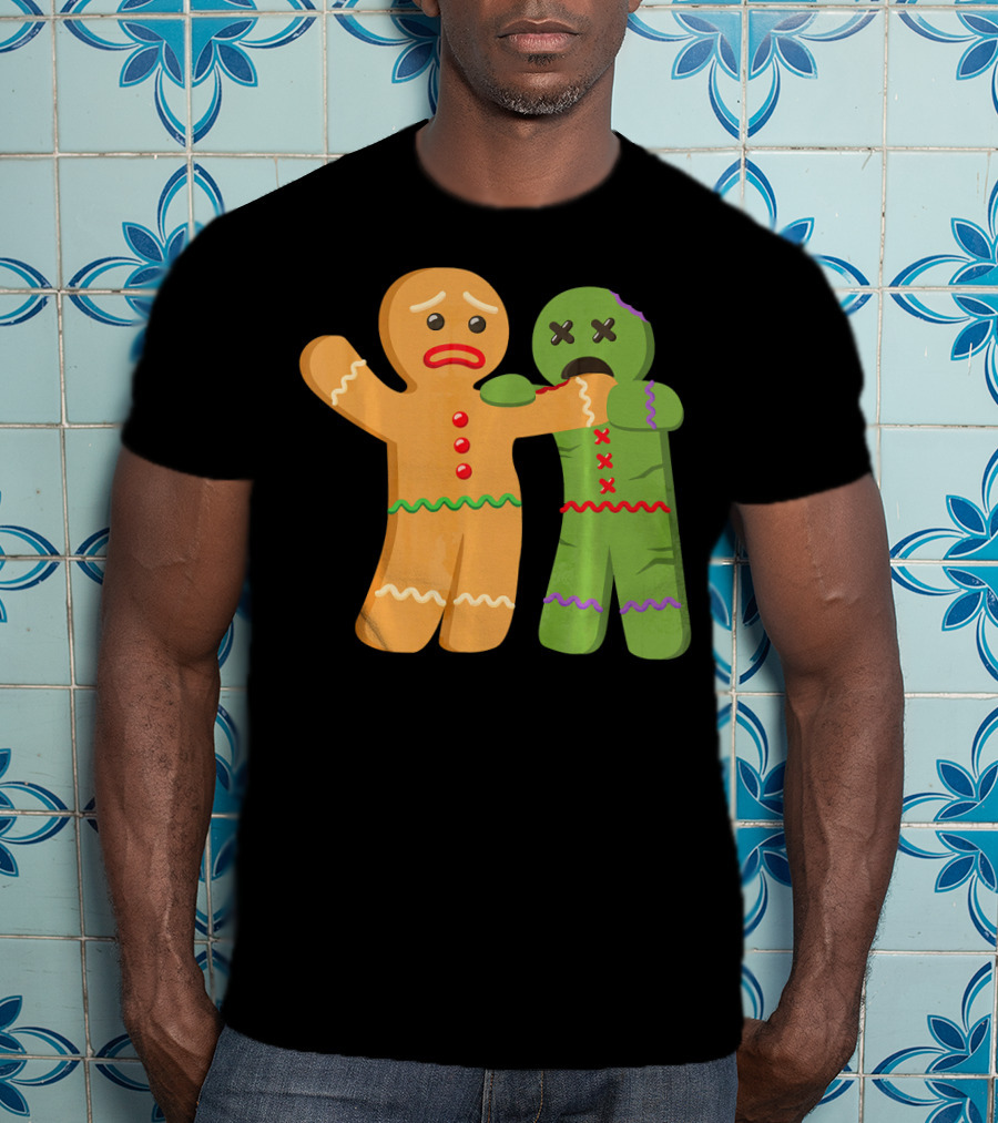 Gingerbread Zombie Funny Biting Cookie Humor Halloween T-Shirt
