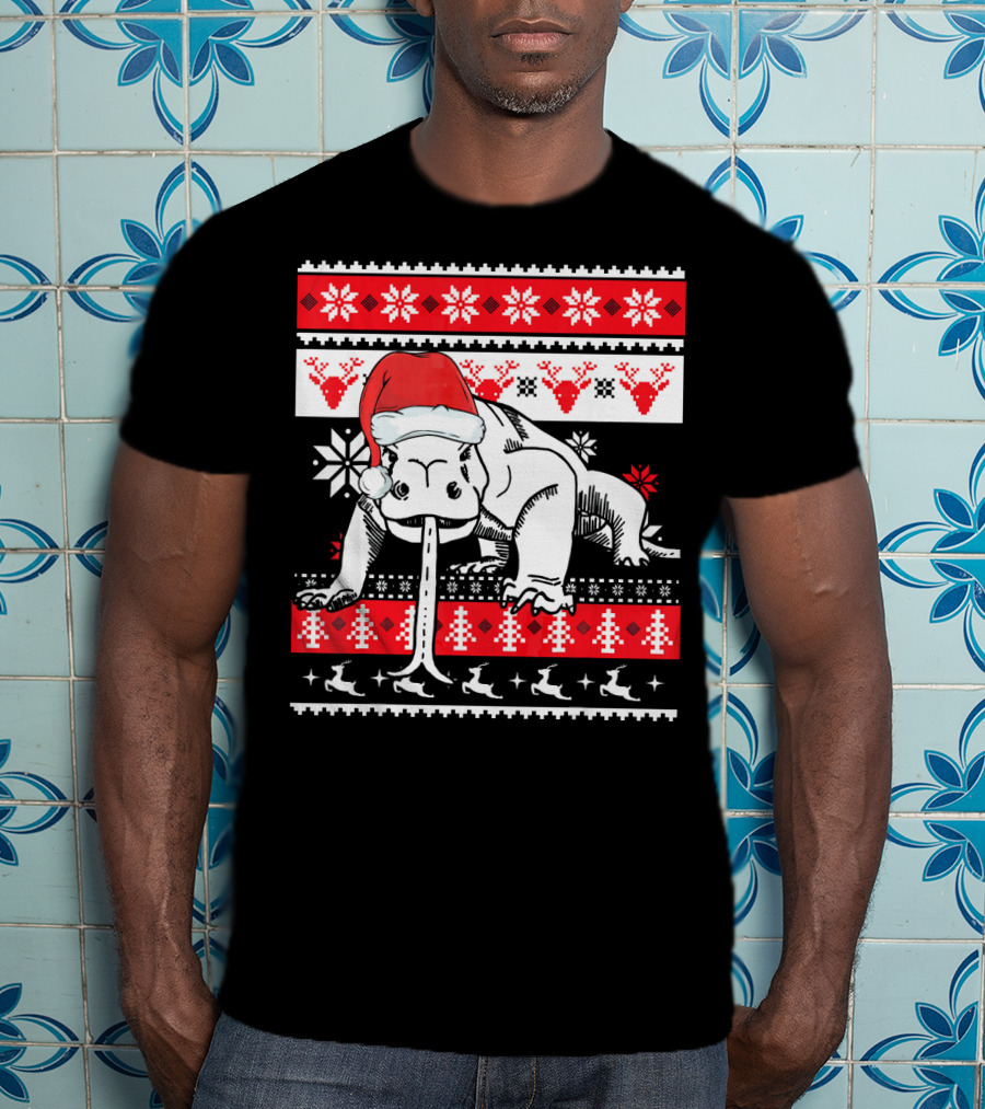 Ugly Christmas Komodo Dragon Reptile Santa Holiday T-Shirt