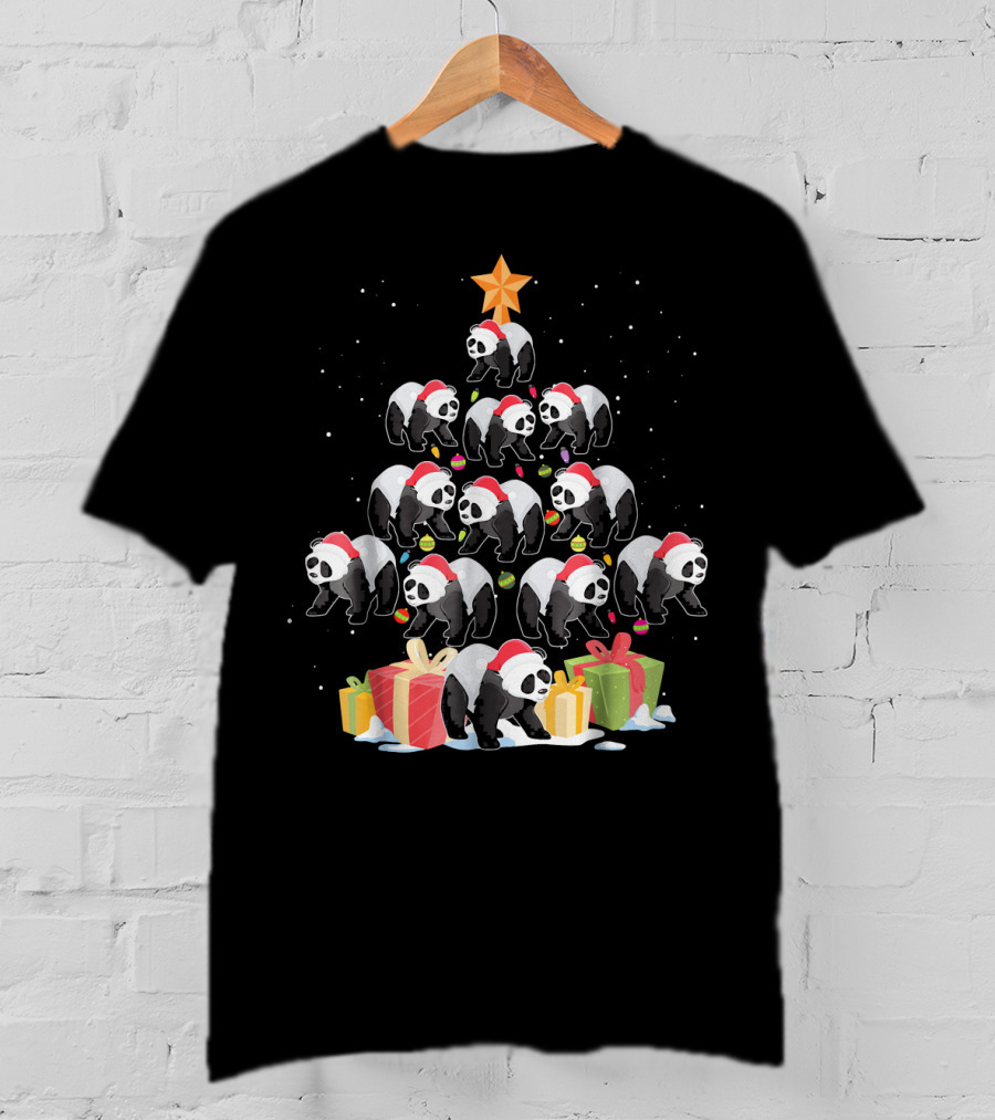 Funny Panda Christmas Tree Presents Star T-Shirt