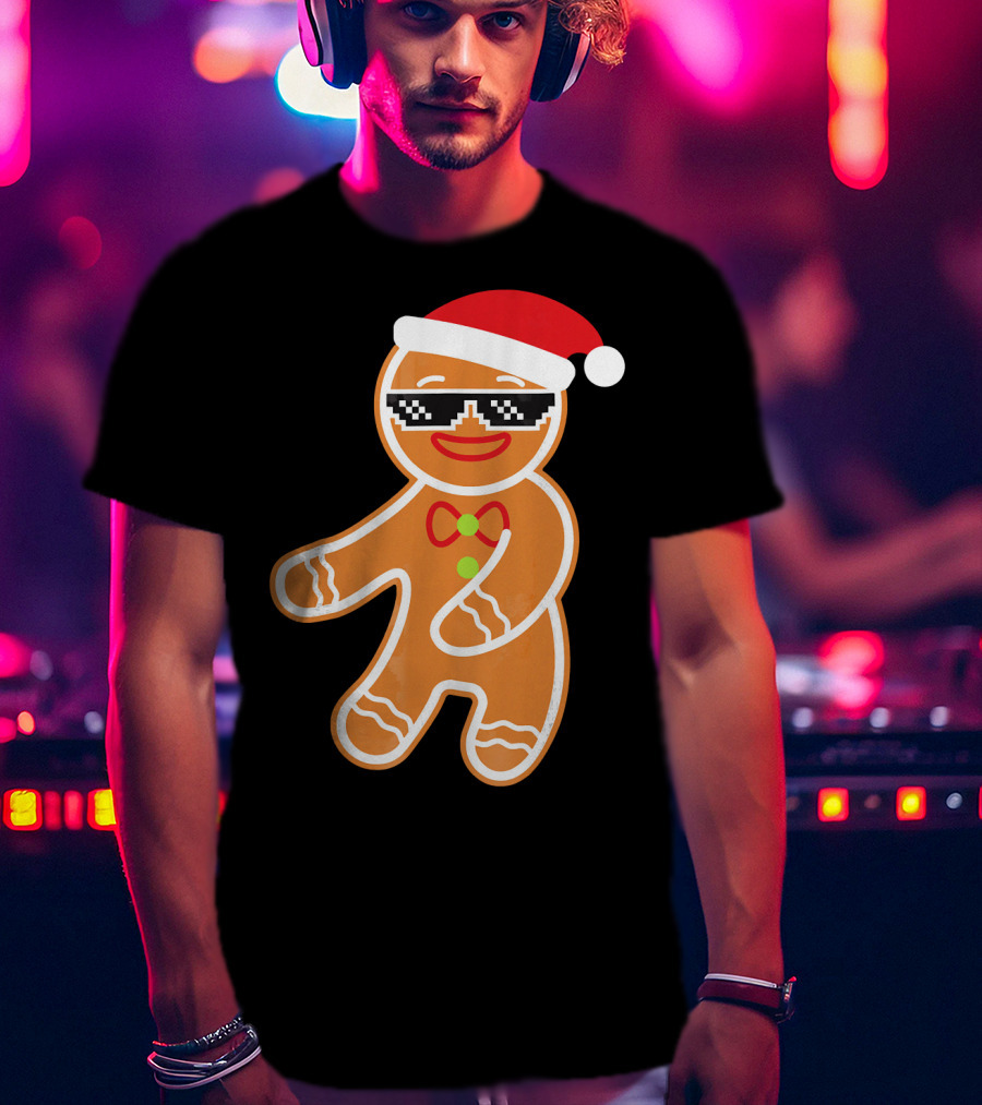 Flossing Gingerbread With Santa Hat And Sunglasses T-Shirt