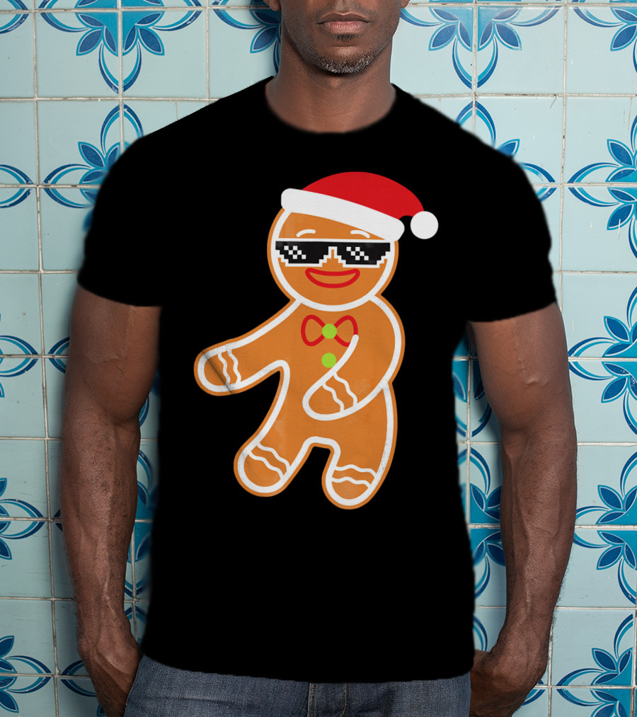 Flossing Gingerbread With Santa Hat And Sunglasses T-Shirt