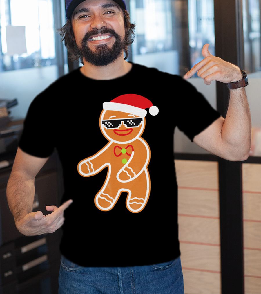 Flossing Gingerbread With Santa Hat And Sunglasses T-Shirt