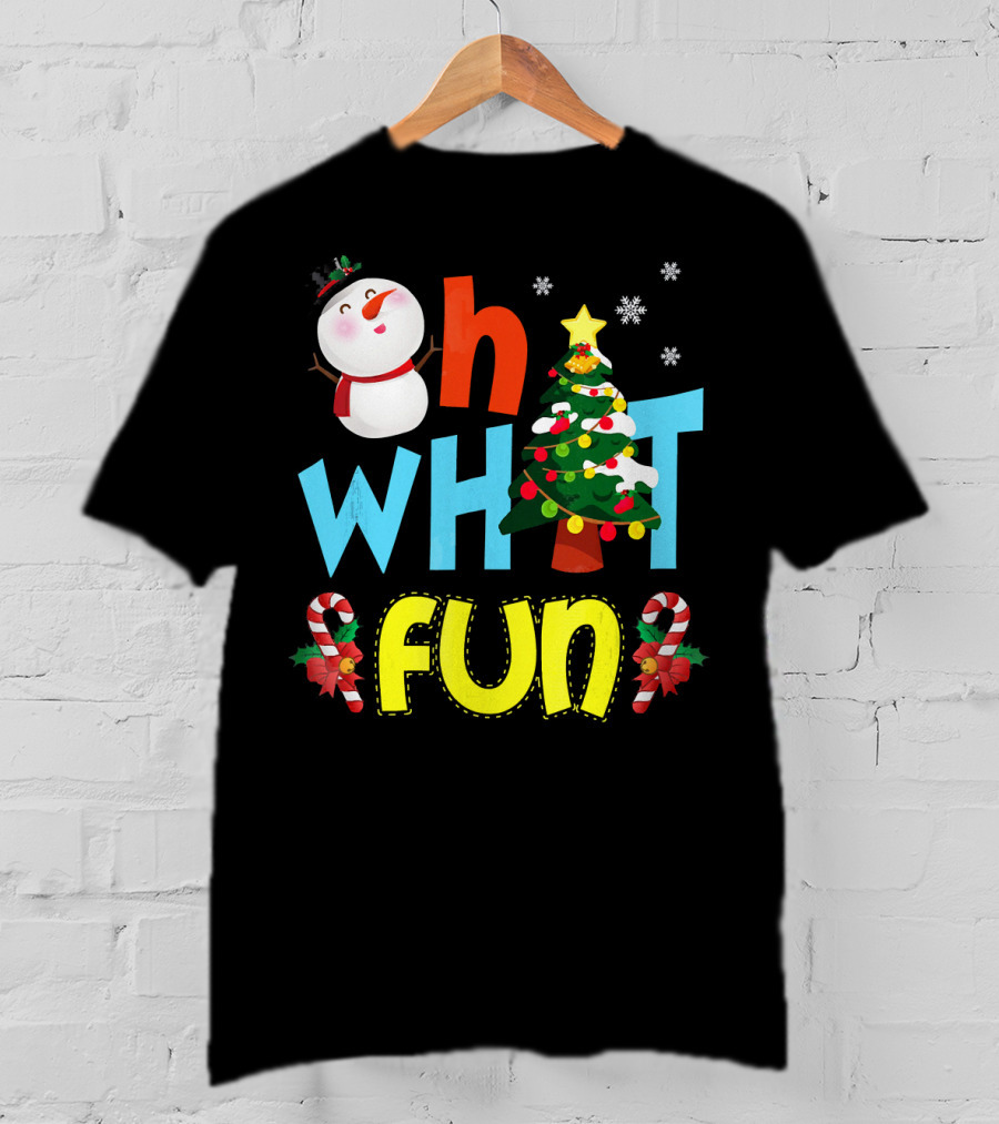 Oh What Fun Christmas Tree Snowman Candy Canes T-Shirt