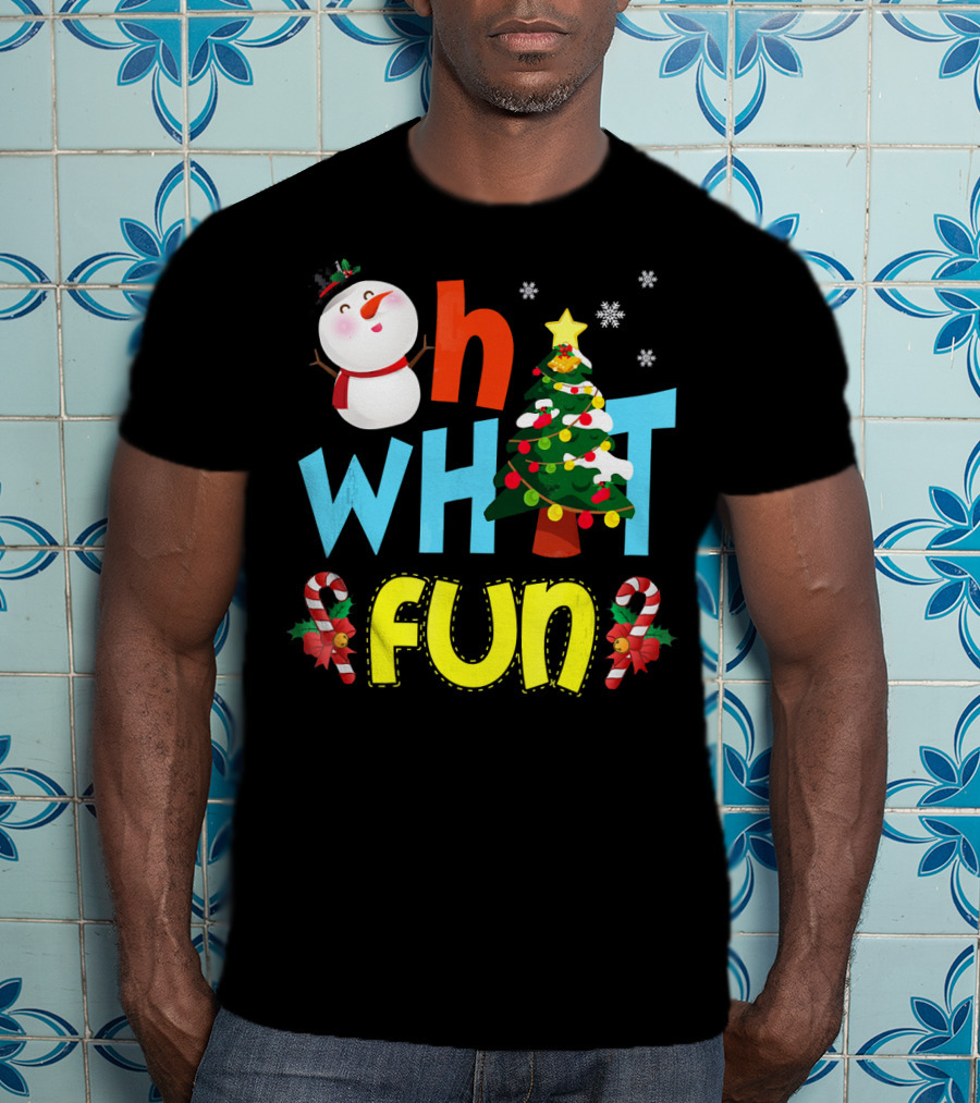 Oh What Fun Christmas Tree Snowman Candy Canes T-Shirt