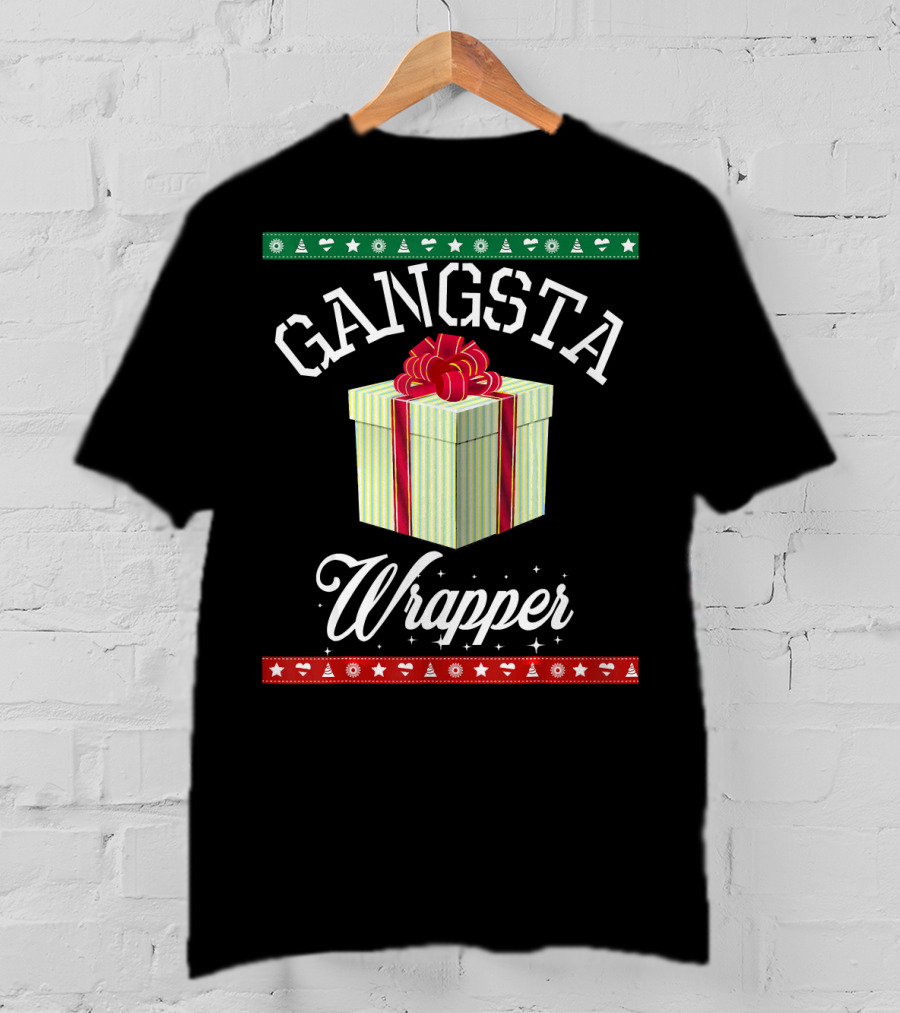 Gangsta Wrapper Funny Christmas Present With Gift Box And Festive Borders T-Shirt