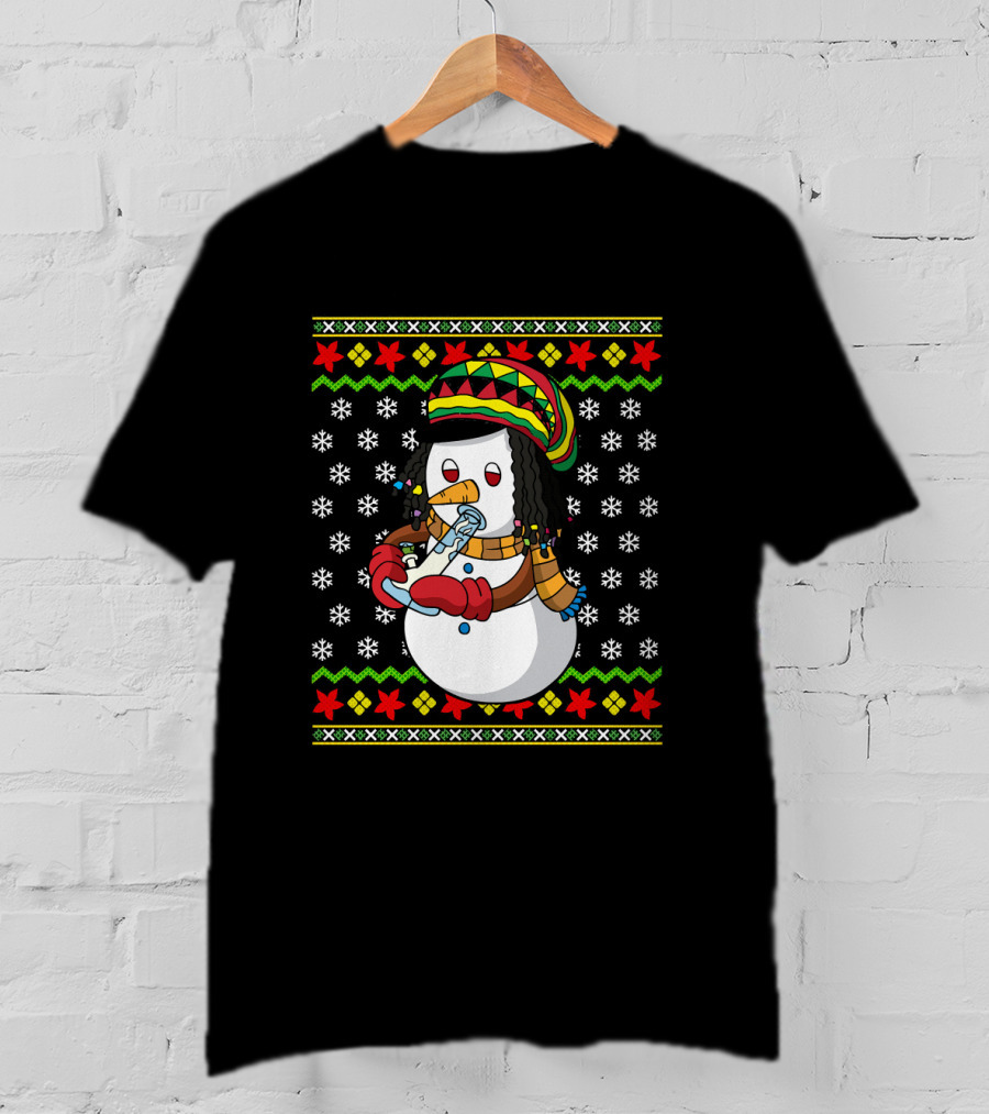 Marijuana Snowman Cannabis Ugly Sweater Rasta T-Shirt