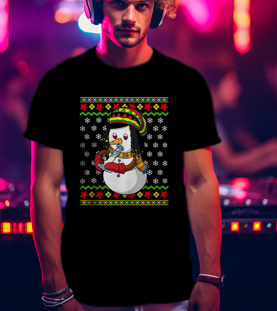 Marijuana Snowman Cannabis Ugly Sweater Rasta T-Shirt