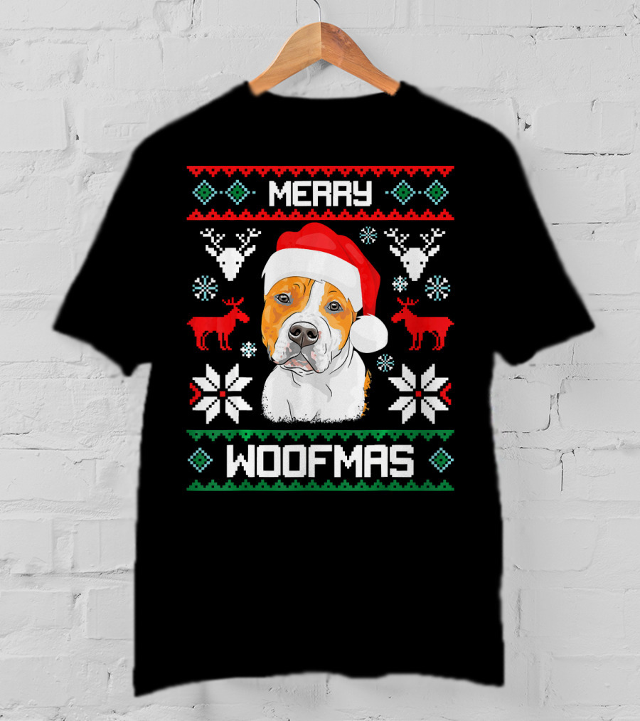 American Staffordshire Terrier Merry Woofmas T-Shirt